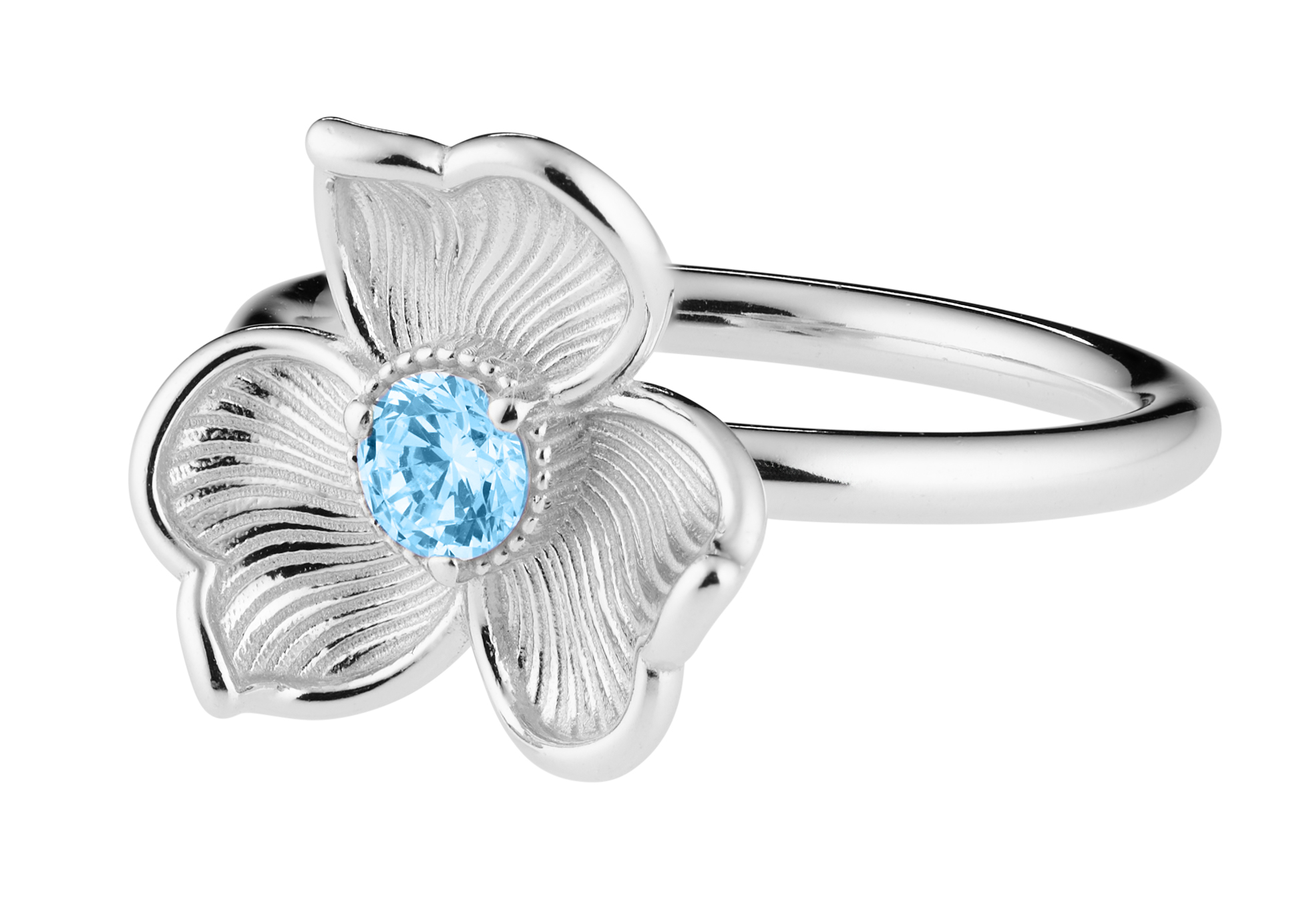 Lumoava ANNA -hopeasormus sinisellä kivellä