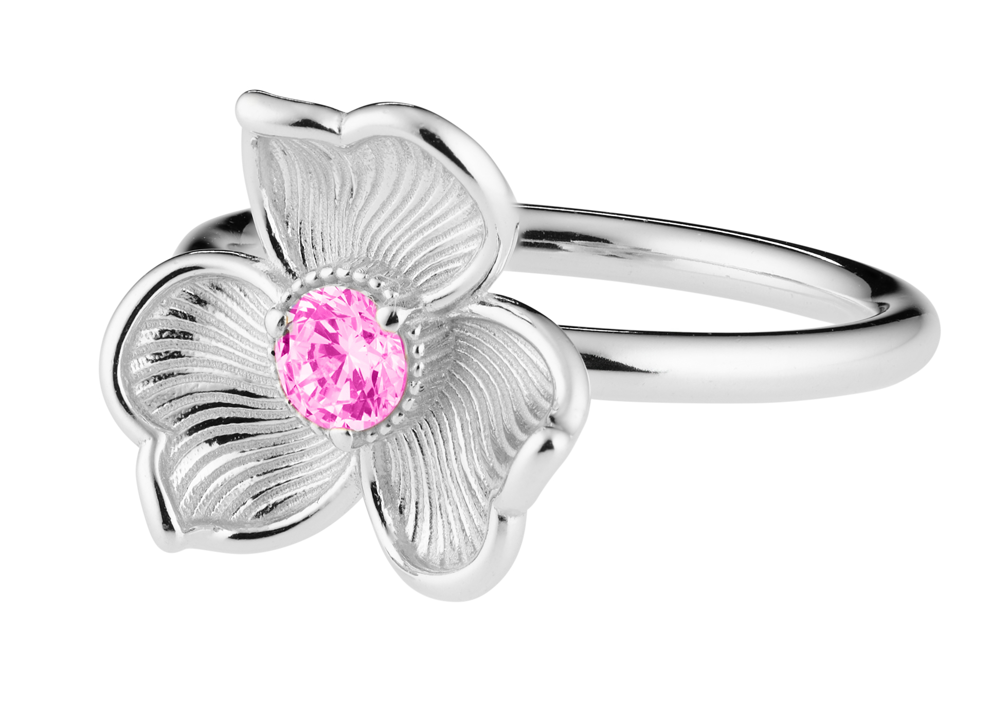 Lumoava ANNA -hopeasormus, vaaleanpunaisella kivellä