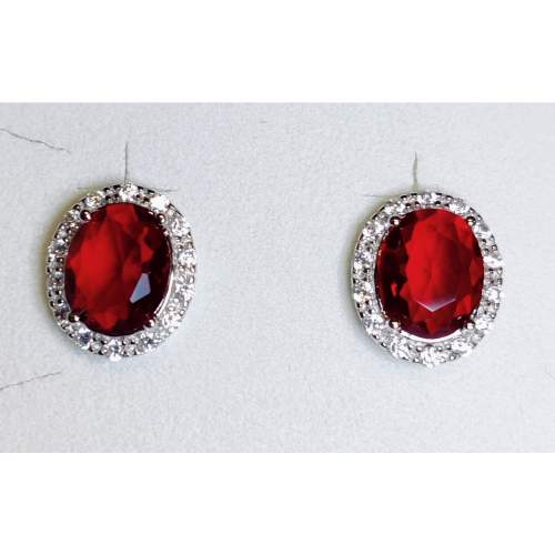 Hopeiset korvakorut punaisella kivellä "Diana"