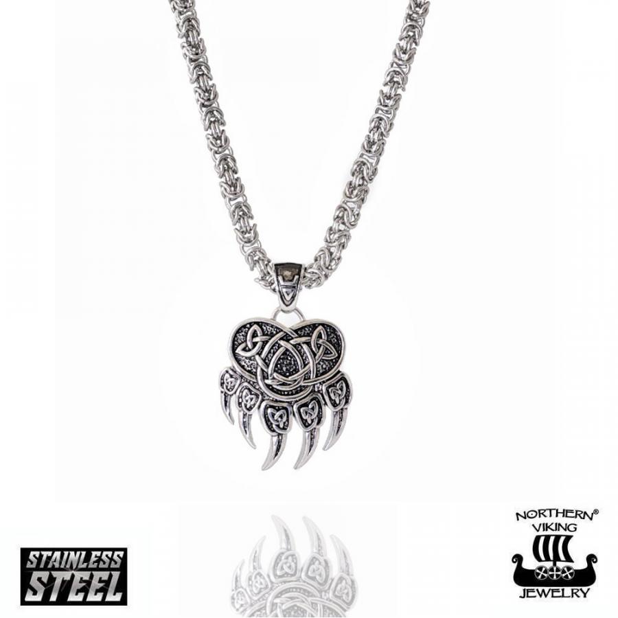 Northern Viking Jewelry Karhun Käpälä teräsriipus kuningasketjulla