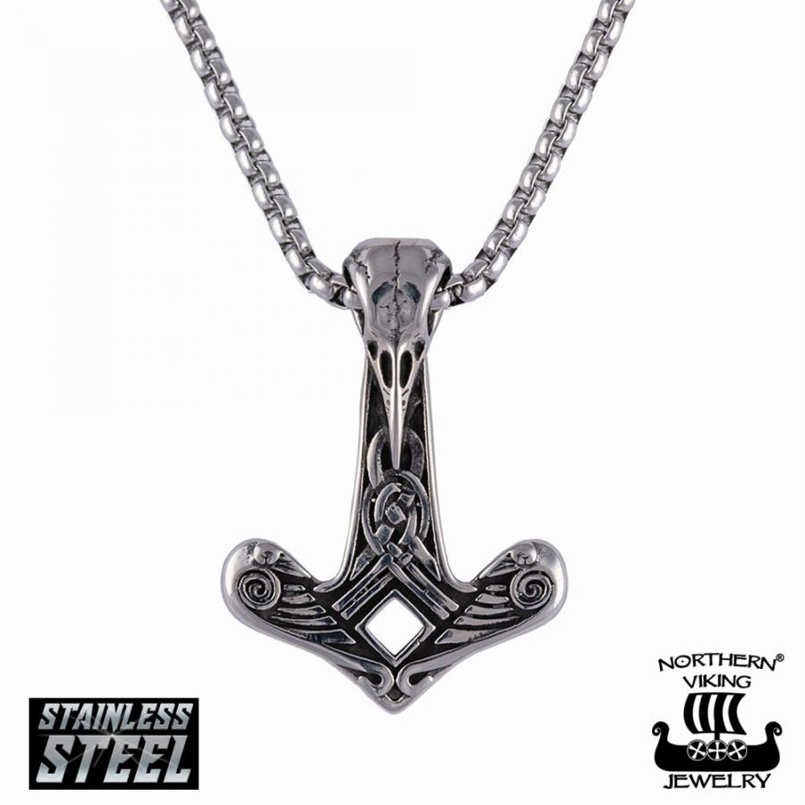Northern Viking Jewelry "Raven Skull Hammer" teräsriipus