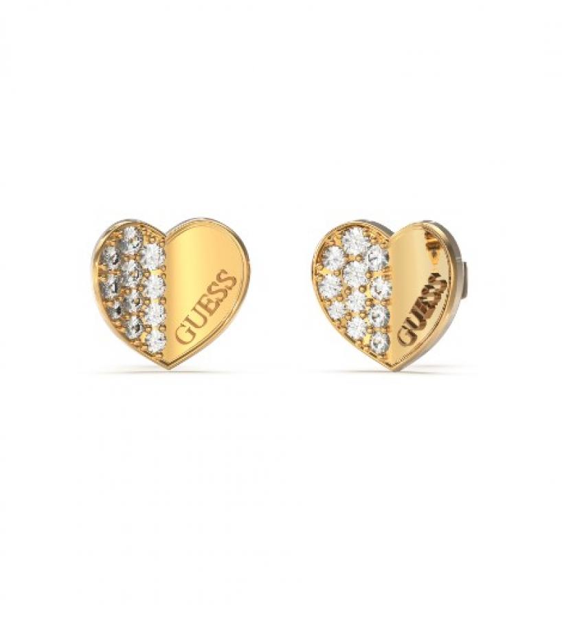 Guess 12mm Plain&Pave Hearts kullatut korvakorut