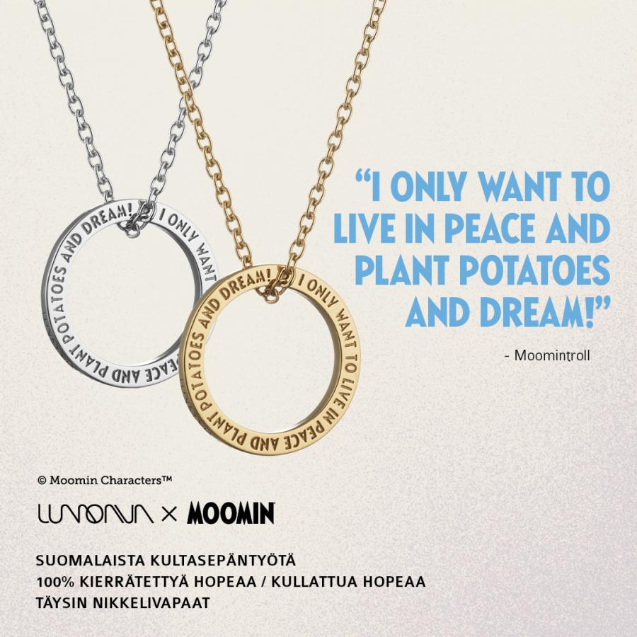 Lumoava Muumipeikko - Quote riipus (keltakullattu hopea)