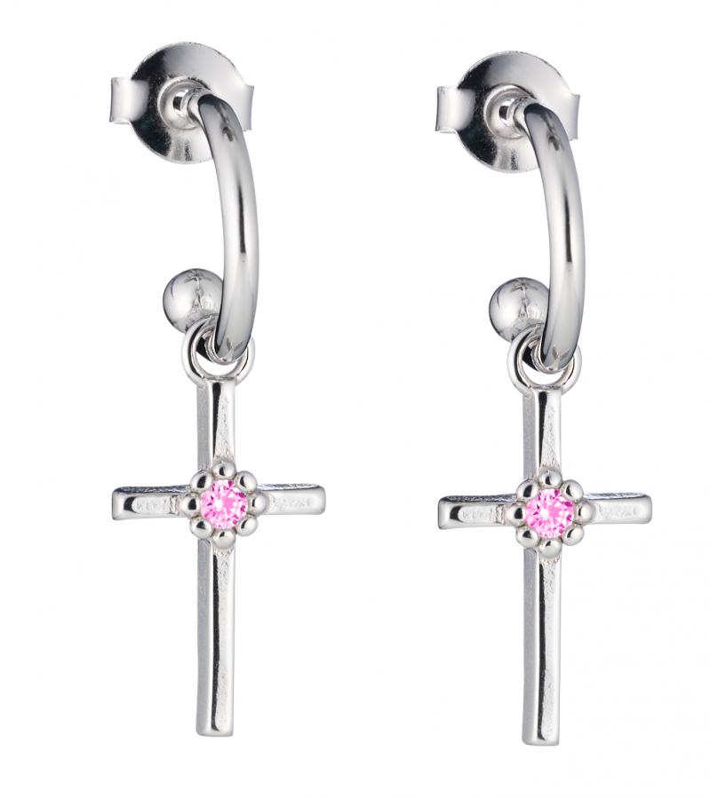 Lumoava Daisy risti korvarengas hopea pinkki kivi 